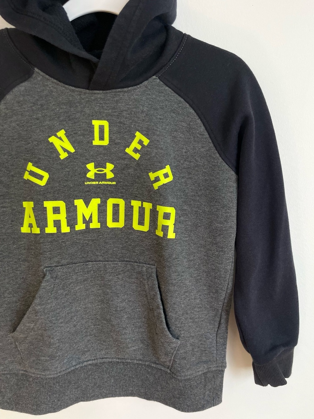 $13 💥Under Armour UA Big Logo Raglan Sleeve Fleecy Sweatshirt Hoodie, Black Gray